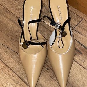 BEBE designer beige leather heels